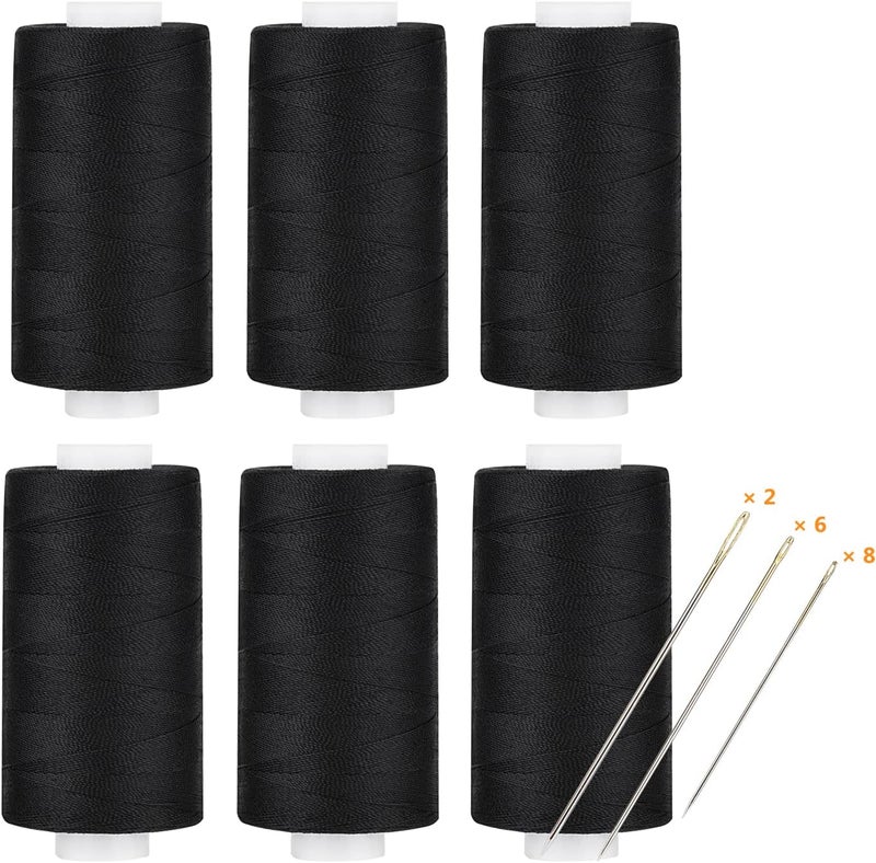 simthread All Purpose Thread Polyester 6 Black, 400 Yards Each with 16 Needles for Hand Sewing, and Thread for Quilting Piecing Sewing Machines - Image 1